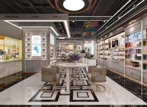 高端化妆品集合店展柜,定制化妆品展柜集合店效果图