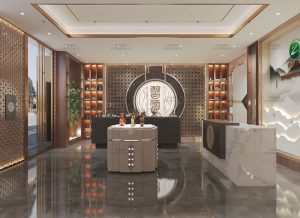 习酒高端白酒专卖店装修及柜台设计360全景效果图